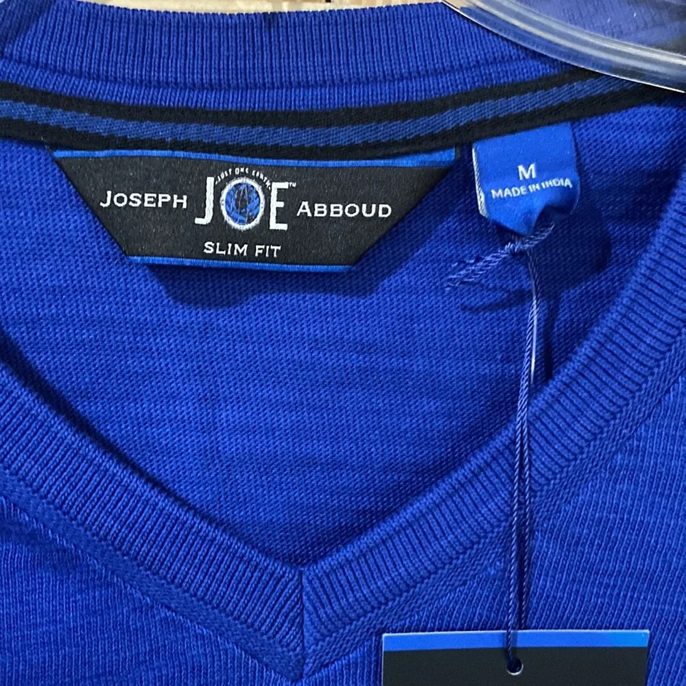 NWT JAbboud moisture control 100% cotton LS BLUE  V- neck MENS SWEATER; M Slim